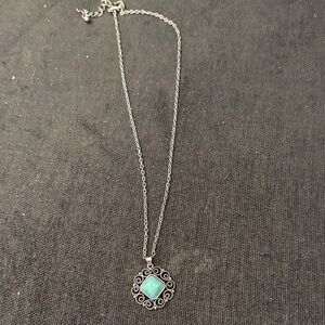 Silver Necklace with Turquoise Pendant - Women's Jewelry